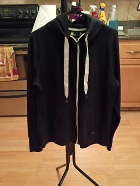 Xersion Black Zip-Up Hoodie with White Drawstrings and Trim